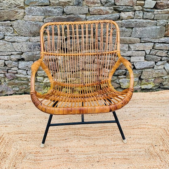 Image 1 of Fauteuil vintage en rotin et métal, 1960