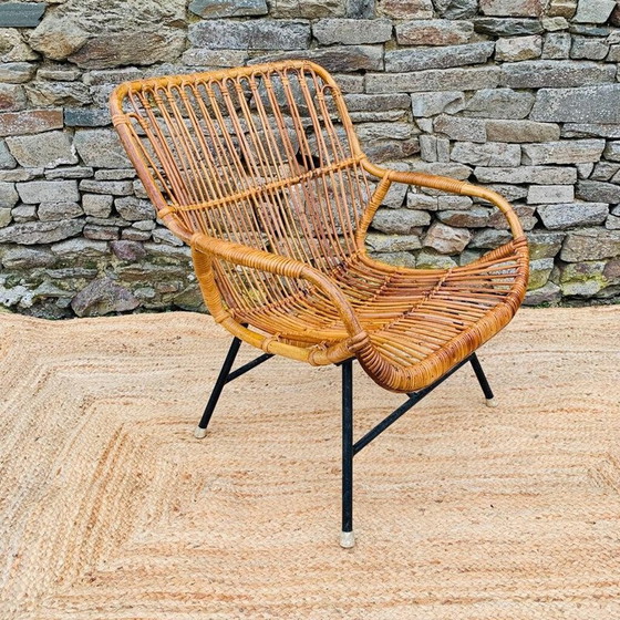 Image 1 of Fauteuil vintage en rotin et métal, 1960