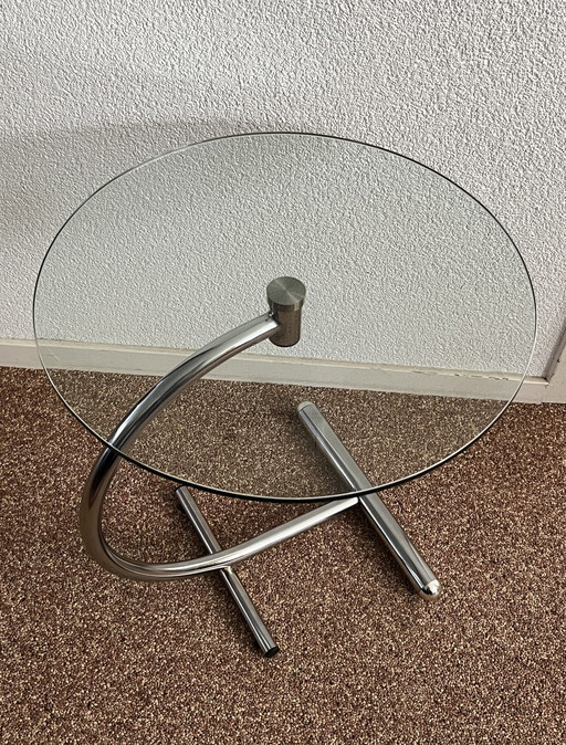 Table d'appoint design vintage Chrome et verre