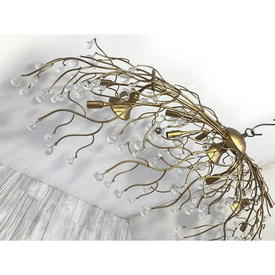 Image 1 of Lustre contemporain ovale à branches d'or et cristaux