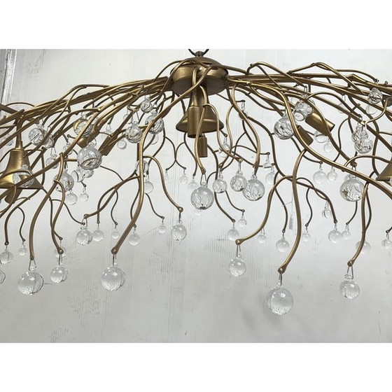 Image 1 of Lustre contemporain ovale à branches d'or et cristaux