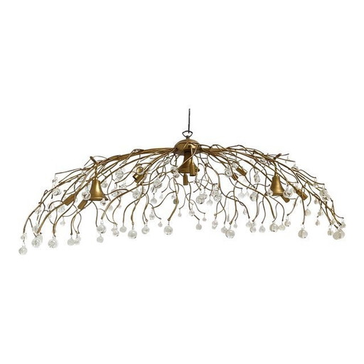 Lustre contemporain ovale à branches d'or et cristaux