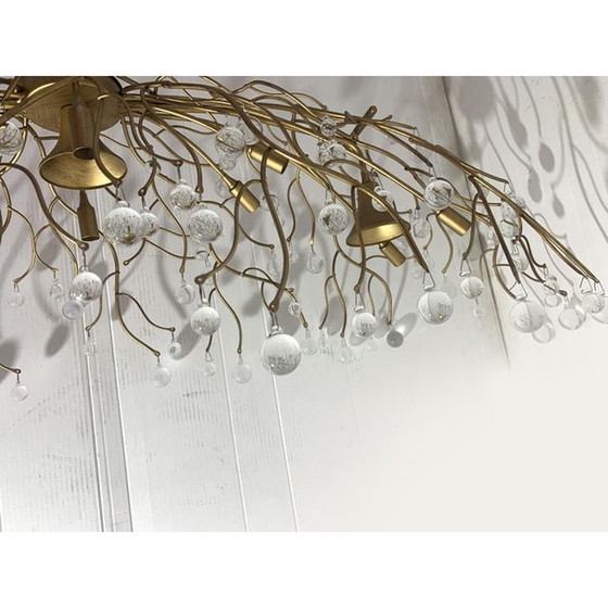 Image 1 of Lustre contemporain ovale à branches d'or et cristaux