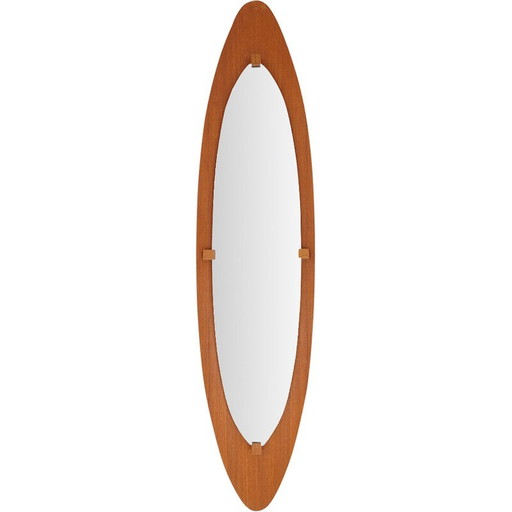 Miroir vintage incurvé en contreplaqué, Italie 1960