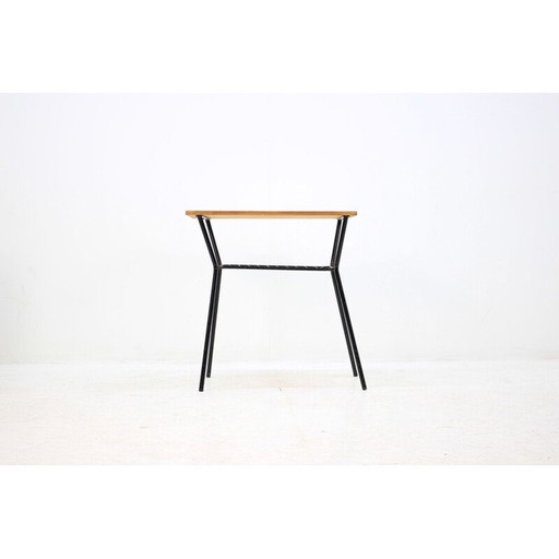 Table basse vintage en chêne et métal, tchèque 1960