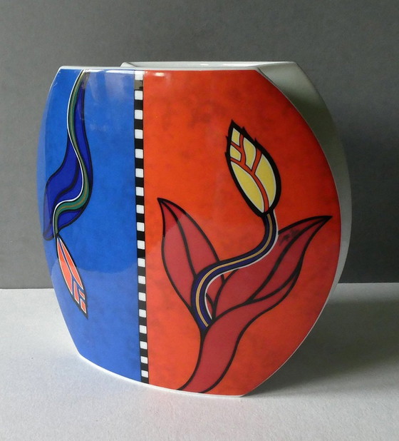 Vase design coloré, Rosenthal, porcelaine, J.V.D. Vaart, signé (photo 8 of 9)