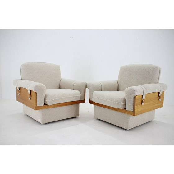 Image 1 of Paire de fauteuils vintage en bois et tissu Boucle, Tchécoslovaquie 1970