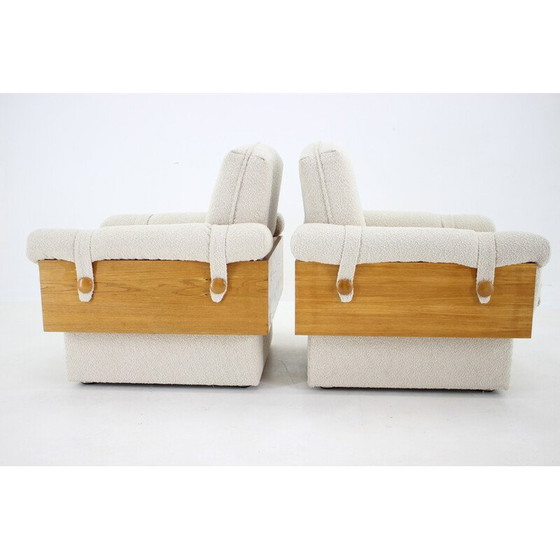 Image 1 of Paire de fauteuils vintage en bois et tissu Boucle, Tchécoslovaquie 1970