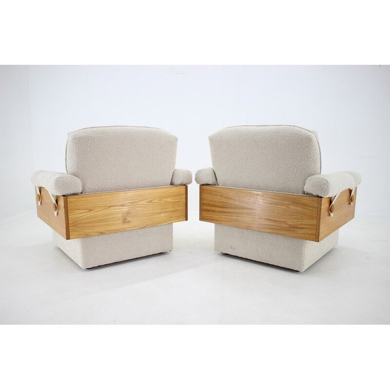 Image 1 of Paire de fauteuils vintage en bois et tissu Boucle, Tchécoslovaquie 1970