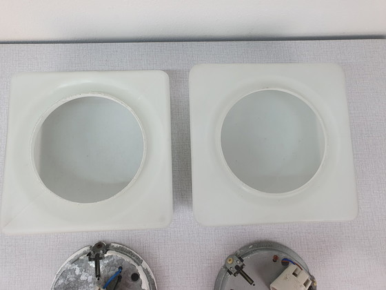 Image 1 of Plafonnier en verre dépoli blanc Rzb. Plafonnier vintage carré.