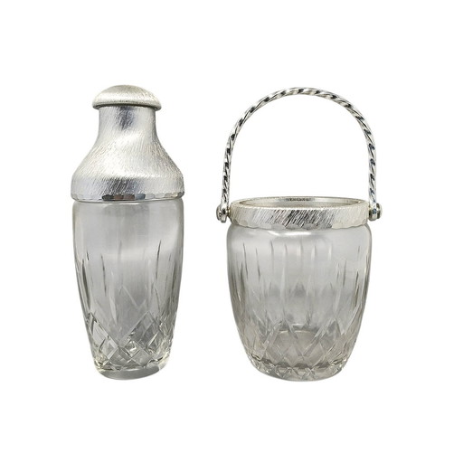 1960S Gorgeous Cut Crystal Cocktail Shaker With Ice Bucket By Arir. Fabriqué en Italie.