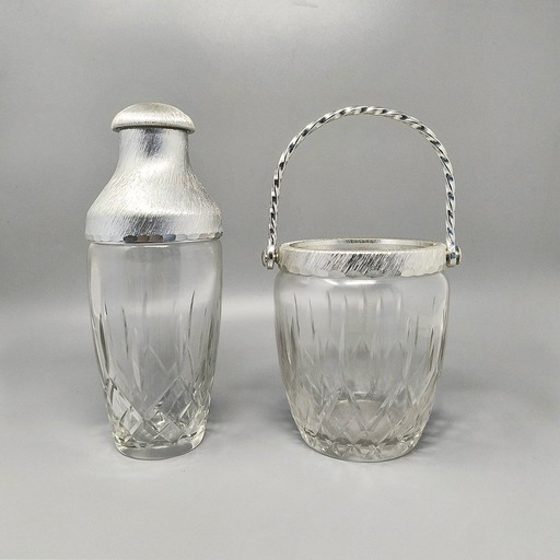 1960S Gorgeous Cut Crystal Cocktail Shaker With Ice Bucket By Arir. Fabriqué en Italie.