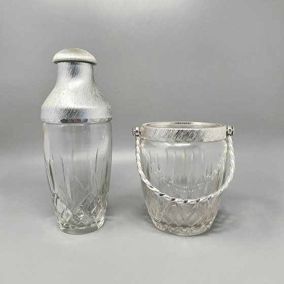 Image 1 of 1960S Gorgeous Cut Crystal Cocktail Shaker With Ice Bucket By Arir. Fabriqué en Italie.
