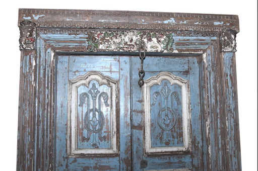 Ancienne Porte Indienne En Vieux Teck 218X142X25Cm