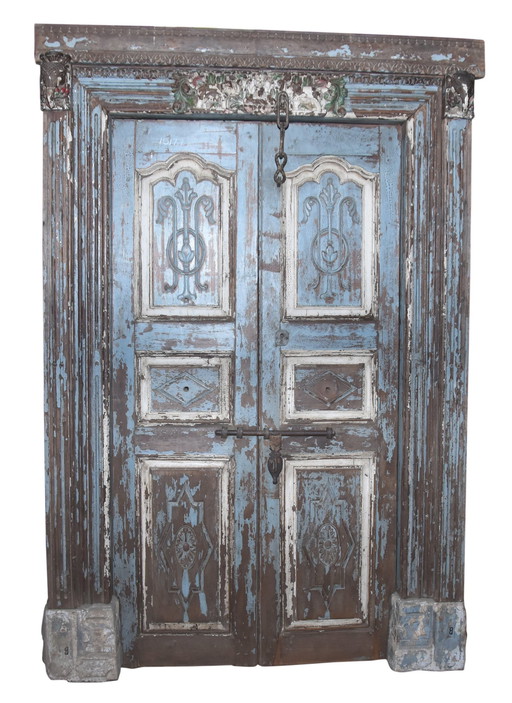 Ancienne Porte Indienne En Vieux Teck 218X142X25Cm