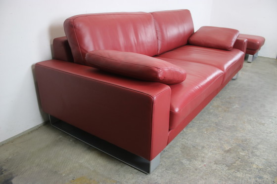 Image 1 of Rolf Benz Ego Canapé Avec Pouf Patins Cuir Rouge Canapé Trois Places