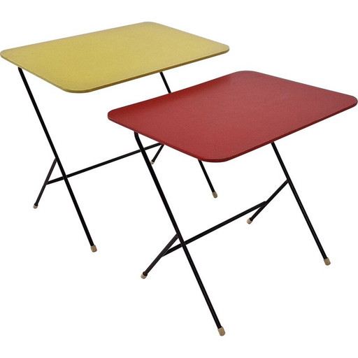 Paire de tables d'appoint vintage en métal et bois pour Pilastro, 1960s