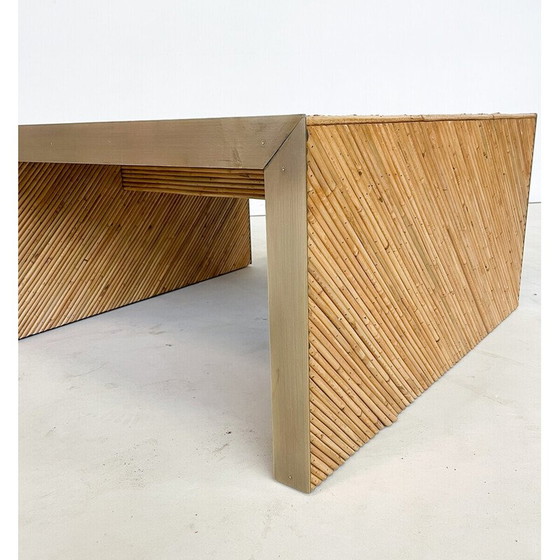 Image 1 of Table basse vintage en bambou et laiton, Italie