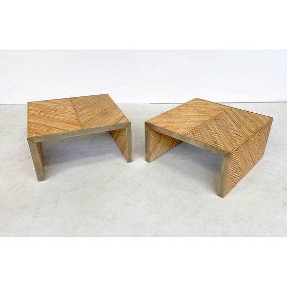 Image 1 of Table basse vintage en bambou et laiton, Italie