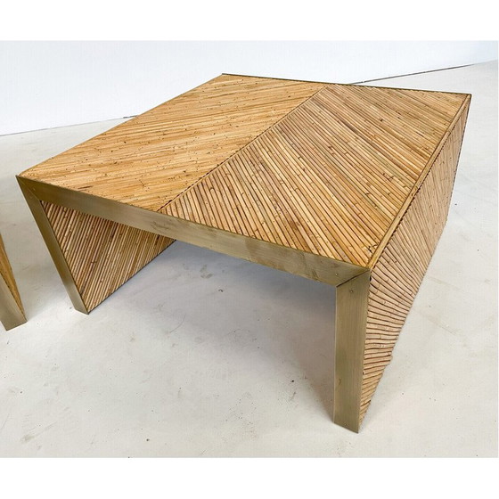 Image 1 of Table basse vintage en bambou et laiton, Italie