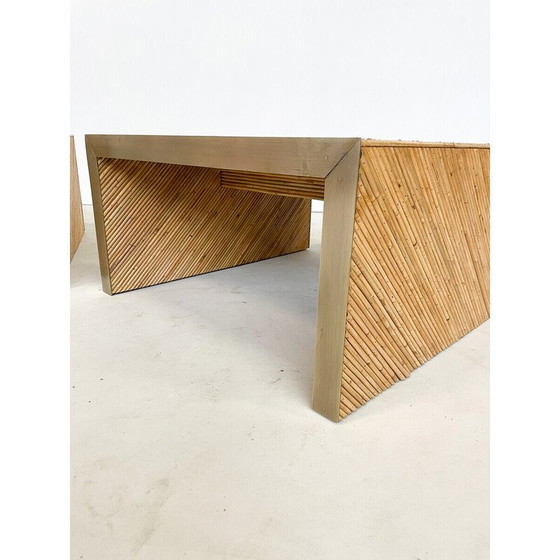Image 1 of Table basse vintage en bambou et laiton, Italie
