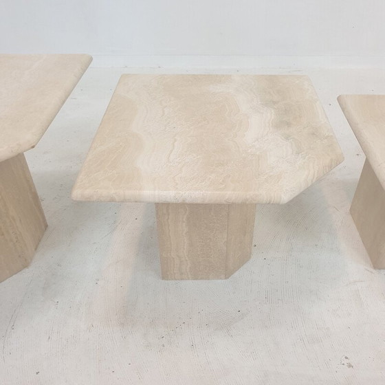 Image 1 of Ensemble de 3 tables basses vintage en marbre, Italie 1980