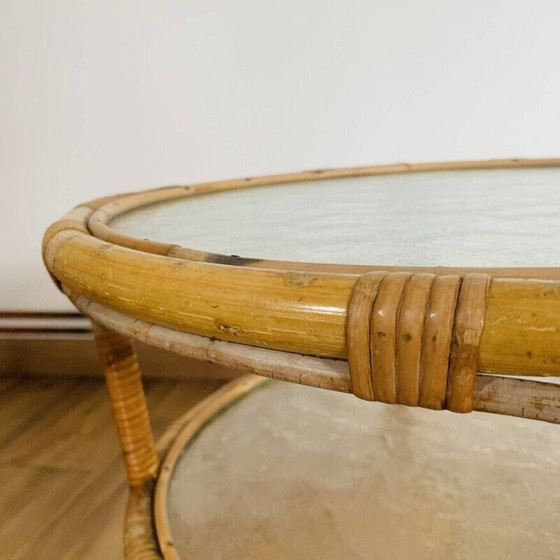 Image 1 of Table basse vintage en rotin et verre pour Rohé Noordwolde, 1950