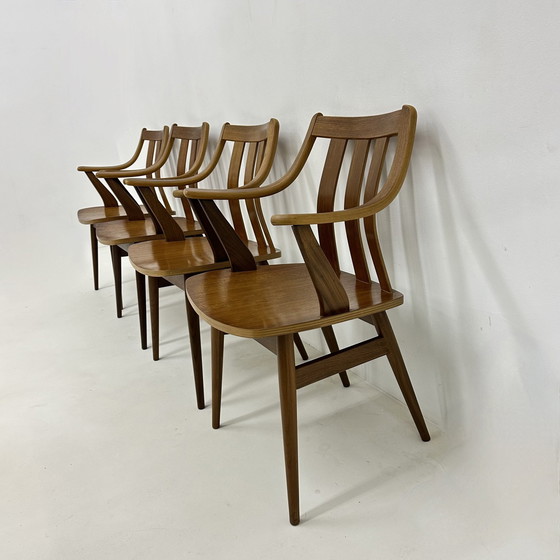 Image 1 of Ensemble de 4 chaises de salle à manger De Groot Landeweer en contreplaqué de teck, 1960S