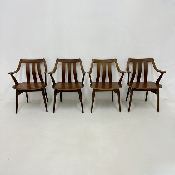 Image 1 of Ensemble de 4 chaises de salle à manger De Groot Landeweer en contreplaqué de teck, 1960S