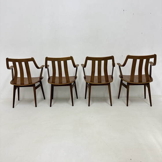 Image 1 of Ensemble de 4 chaises de salle à manger De Groot Landeweer en contreplaqué de teck, 1960S