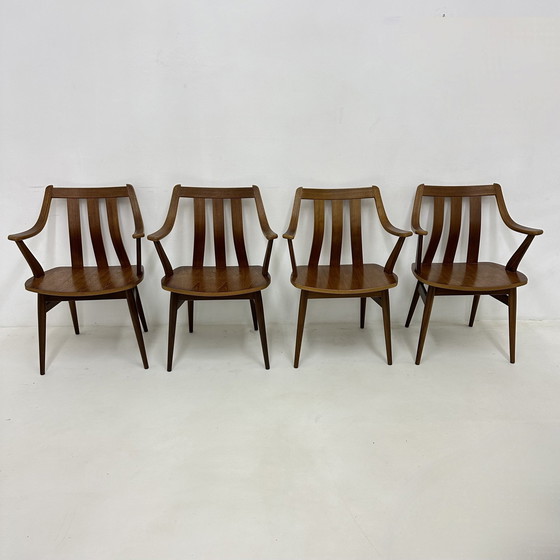 Image 1 of Ensemble de 4 chaises de salle à manger De Groot Landeweer en contreplaqué de teck, 1960S