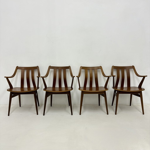 Ensemble de 4 chaises de salle à manger De Groot Landeweer en contreplaqué de teck, 1960S