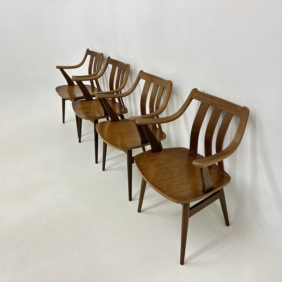 Image 1 of Ensemble de 4 chaises de salle à manger De Groot Landeweer en contreplaqué de teck, 1960S