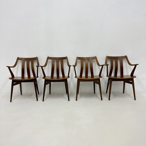 Ensemble de 4 chaises de salle à manger De Groot Landeweer en contreplaqué de teck, 1960S