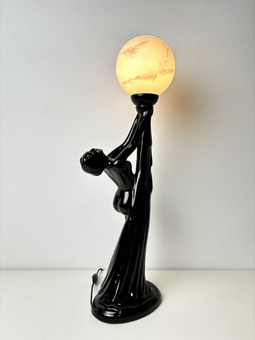 Lampe de table Art Déco en céramique avec figurine de femme