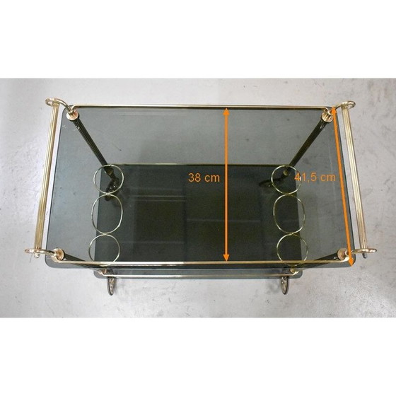 Image 1 of Chariot vintage en laiton et verre fumé, 1970