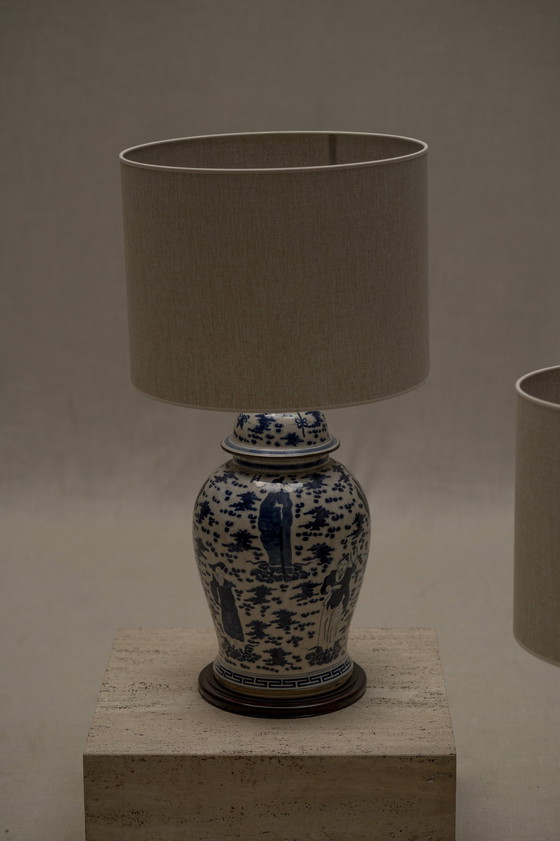 Image 1 of Lampes de table chinoises bleu et blanc