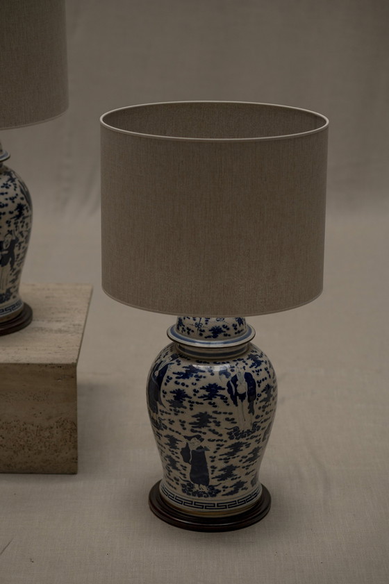 Image 1 of Lampes de table chinoises bleu et blanc