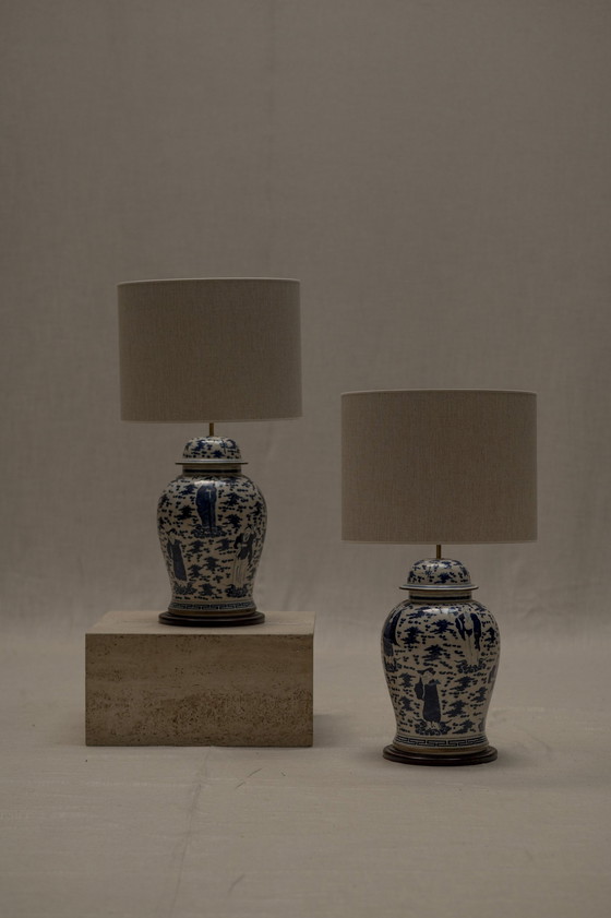 Image 1 of Lampes de table chinoises bleu et blanc