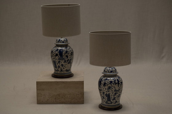 Image 1 of Lampes de table chinoises bleu et blanc