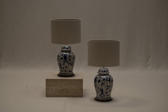 Image 1 of Lampes de table chinoises bleu et blanc