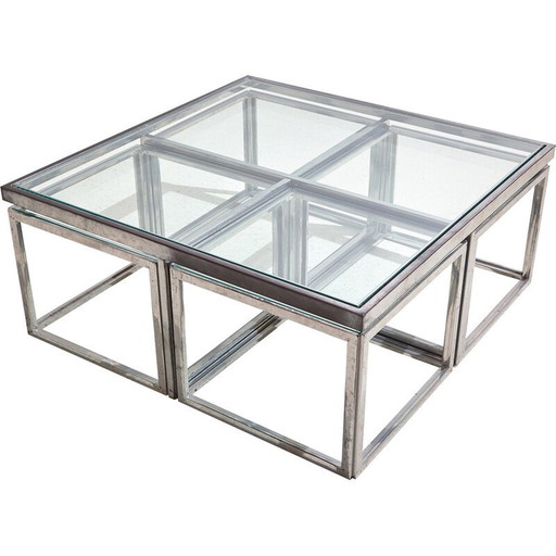 Ensemble de 5 tables basses vintage en verre et chrome pour Maison Charles, 1960