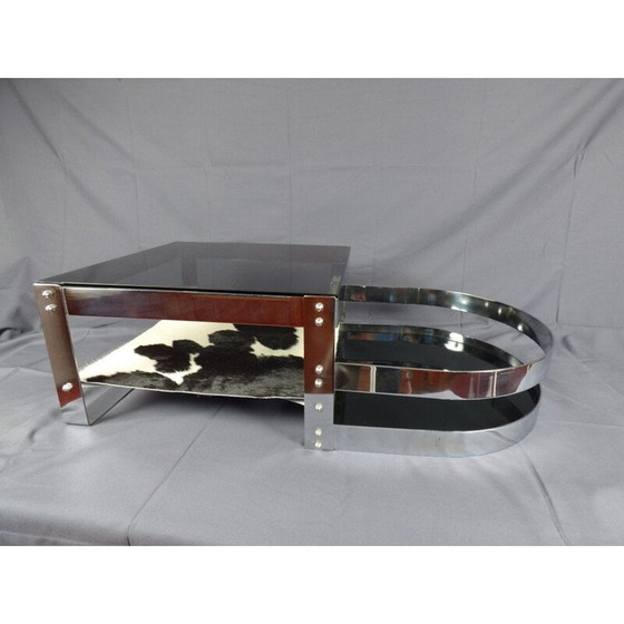 Image 1 of Table basse vintage en acier et verre teinté