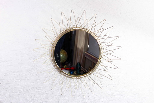 Miroir Soleil, Cadre En Métal Doré Modulable 1970