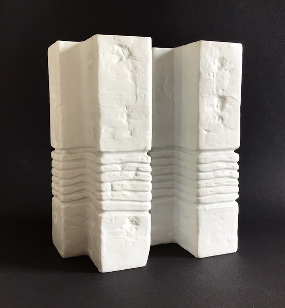 Image 1 of 2 Vases Biscuit Brutalist Fossil Rolled 1970