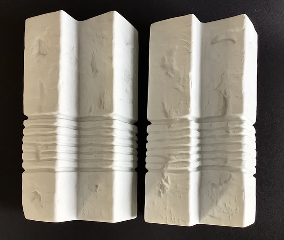 Image 1 of 2 Vases Biscuit Brutalist Fossil Rolled 1970