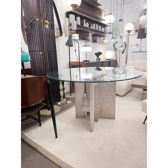 Image 1 of Table basse vintage en fer forgé et travertin, années 1940