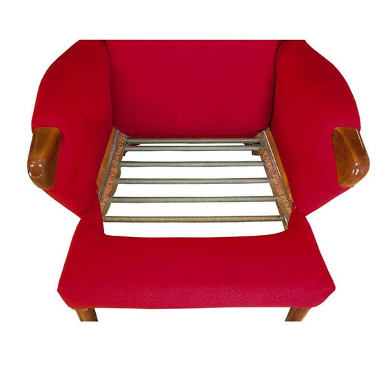 Image 1 of Fauteuil à oreilles modèle 757 en bois de chêne et tissu rouge par Parker Knoll au Royaume-Uni, 1960