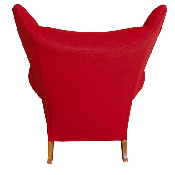 Image 1 of Fauteuil à oreilles modèle 757 en bois de chêne et tissu rouge par Parker Knoll au Royaume-Uni, 1960