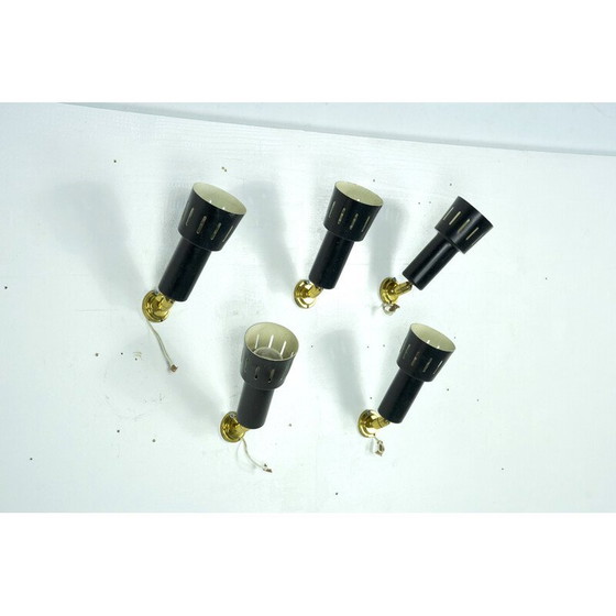 Image 1 of Ensemble de 5 lampes murales vintage en laiton et métal laqué, Italie années 1960